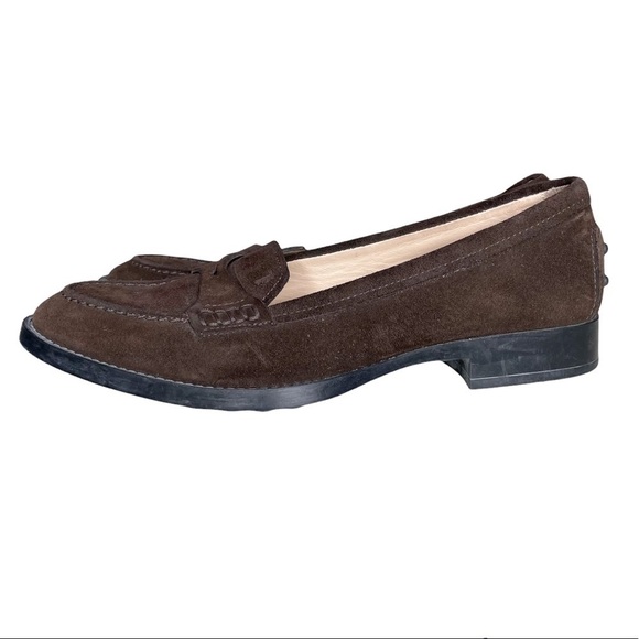TODS Suede Penny Loafers Brown Size 35 Women’s Size 5 - Picture 1 of 12